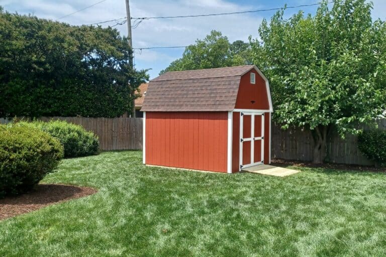 customized red gambrel shed for sale in va
